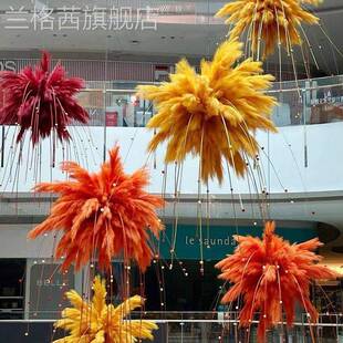 仿芦苇花造景橱窗网真红打氛卡C40110新年围烟感花球装饰婚庆布置