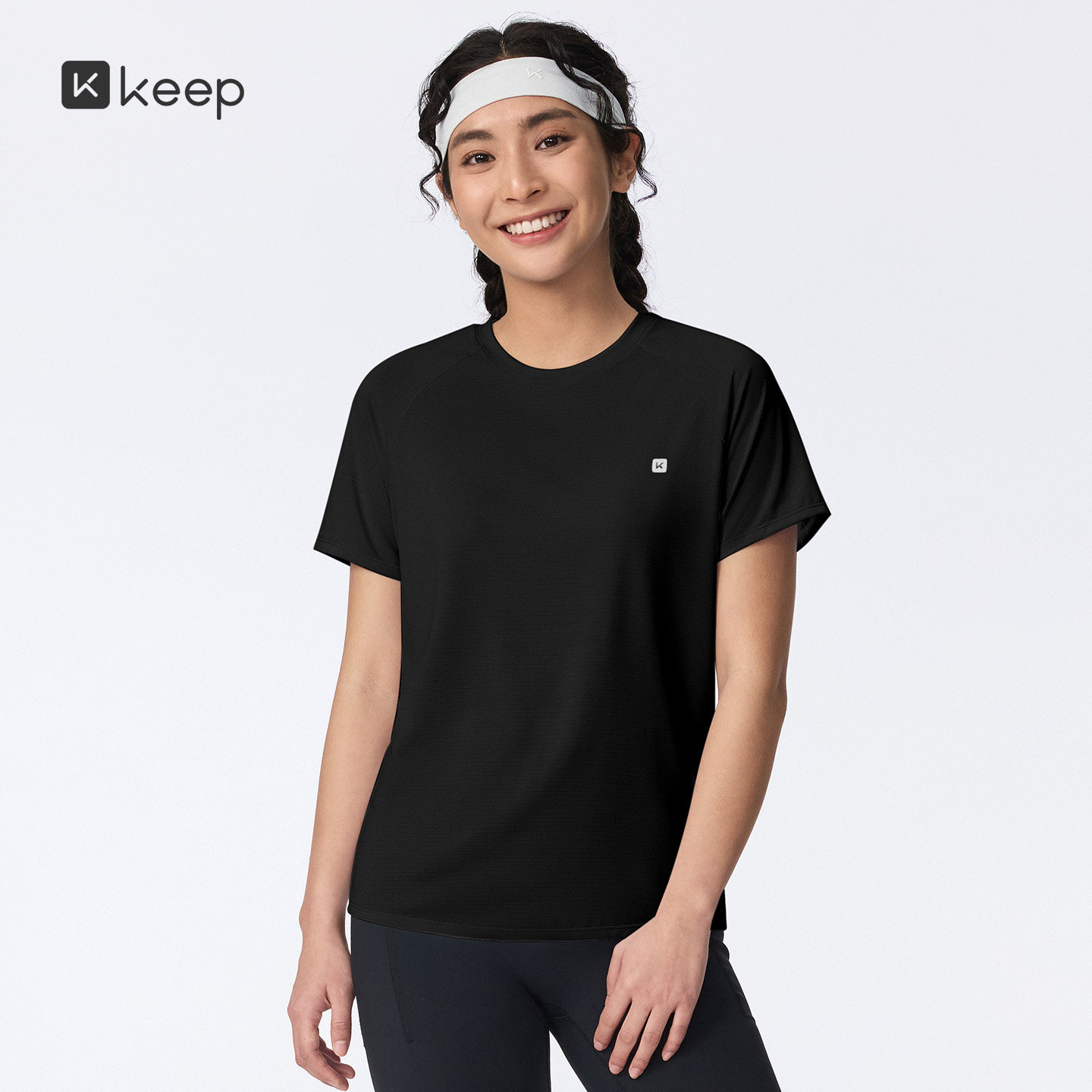 Keep轻薄徒步运动短袖T恤女圆领宽松吸湿速干跑步健身上衣训练t恤