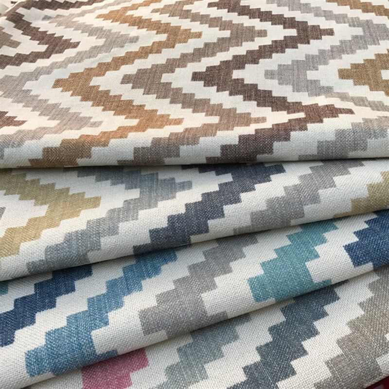 北欧几何纹美式沙发布料亚麻布料棉麻面料抱枕布靠垫手工布餐椅布