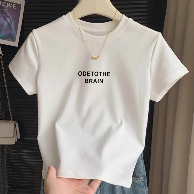 白色短袖女春夏季2026新款圆领高级感正肩t恤微宽松独特漂亮上衣