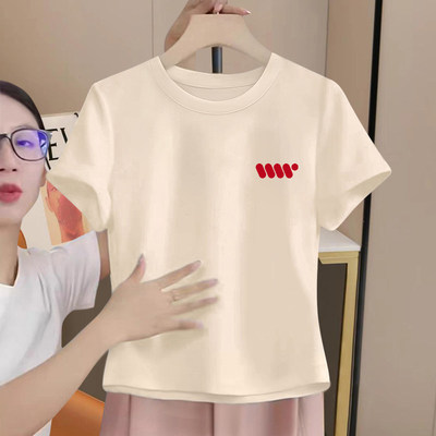 正肩短袖t恤女夏季纯棉短款上衣