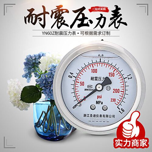 圣迪YN60Z耐震压力表60mm轴向无边背接抗震油气水真空M14*1.5 1/4