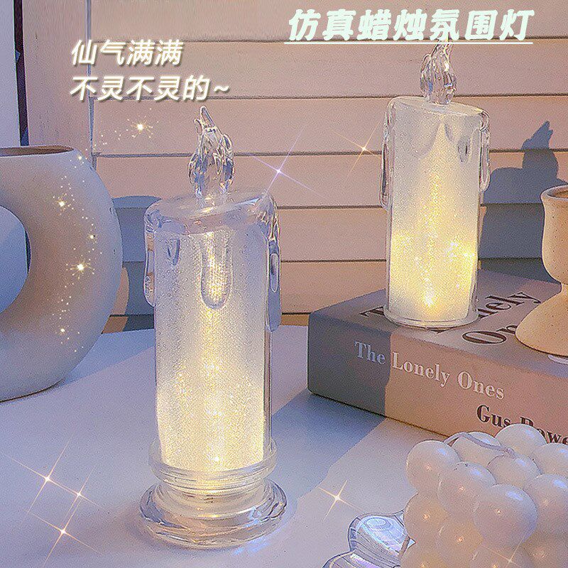 LED仿真玫瑰蜡烛灯 卧室氛围床头小夜灯浪漫礼品创意桌面装饰摆件