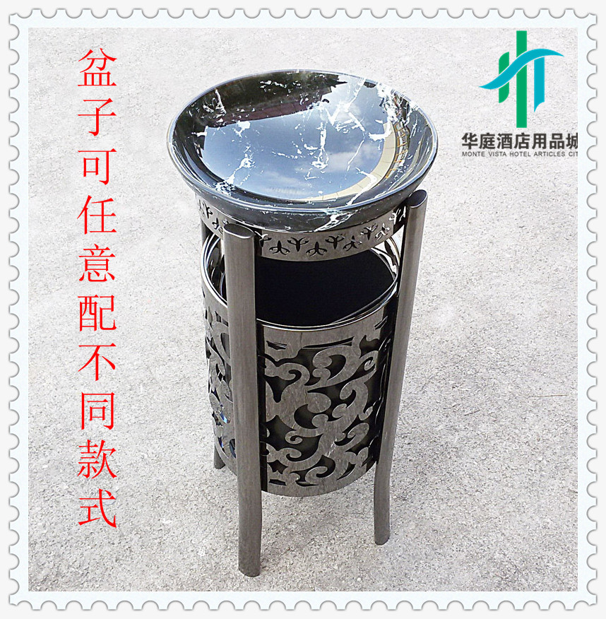 古典 垃圾桶带盆烟缸酒店大堂烟灰桶中式垃圾桶创意立式收纳桶圆
