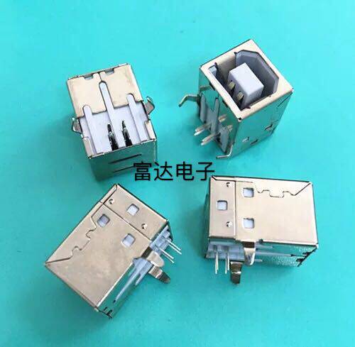 USBB型接口母座 USB90度弯脚打印机 接口D型 方口90度弯脚