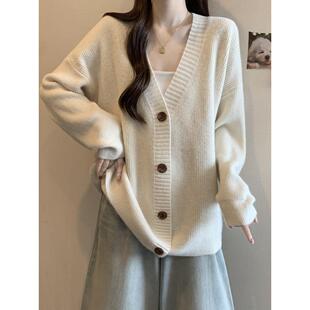 大版宽松慵懒风毛衫衣外套女款春2L8m025秋大码胖m中长款针织开上