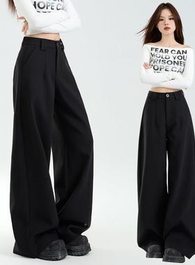 黑色极简装阔腿裤女春夏款季025新小个2子A241075宽松显瘦直筒休