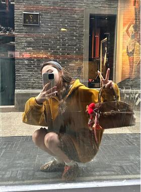 H EYG拉IRLHKV黑连哥机场女明星 复合加厚保暖卫衣女冬抽绳帽链外