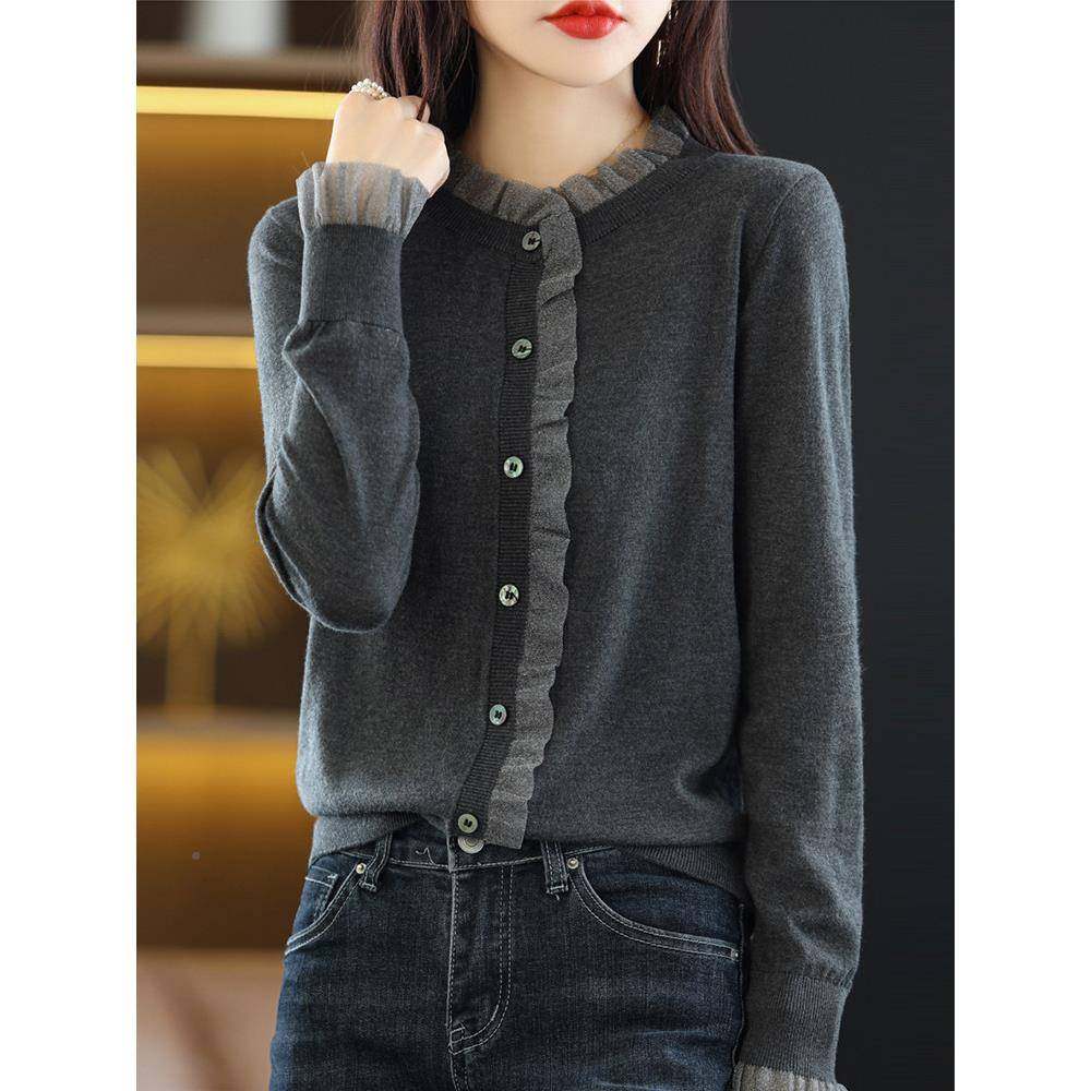 拉夏贝尔蕾丝针织开衫女春秋衣外套24883243薄上款大码底衫洋气打