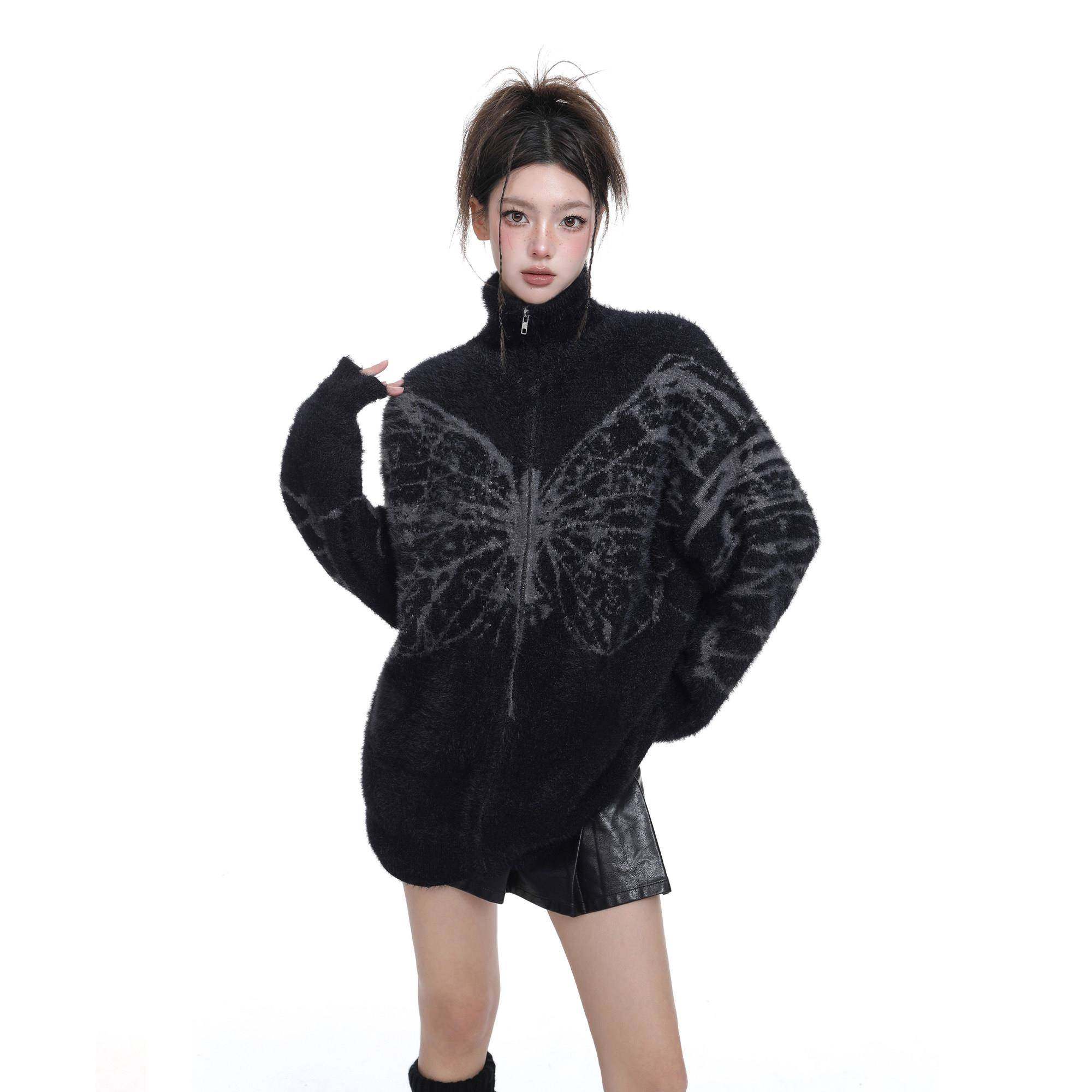 美式貂绒黑色高领毛衣外套女软秋冬季美拉德织慵懒糯针开衫上2311,个性定制/设计服务/DIY,毛衣加工定制,淘宝优惠券,粉丝福利购,淘宝优惠卷