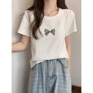 白色圆领短袖t恤女打底衫2026新款夏季纯棉百搭休闲显瘦上衣ins潮