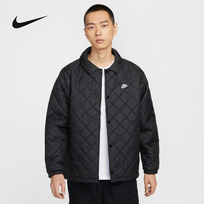 NIKE耐克男棉服秋冬新款格纹翻领外套休闲保暖棉衣夹克HV1378-010