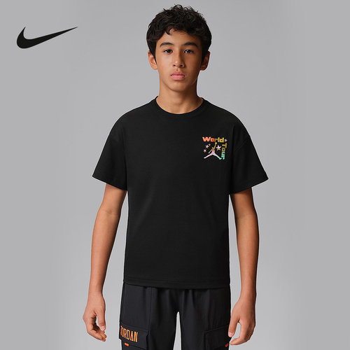 NIKE耐克男大童T恤背部World Tour印花棉质短袖针织衫 IW1474-010