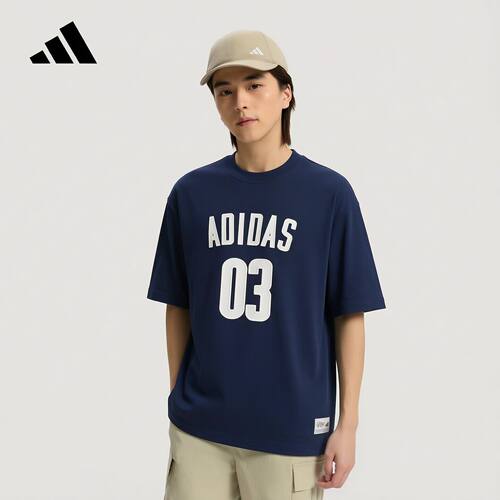 adidas阿迪达斯半袖上衣2024秋男MS GFX T藏青色短袖T恤 JM7233