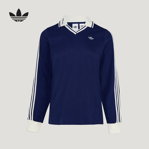 adidas阿迪达斯三叶草三条纹V领针织衫运动长袖POLO衫女装 KY5733
