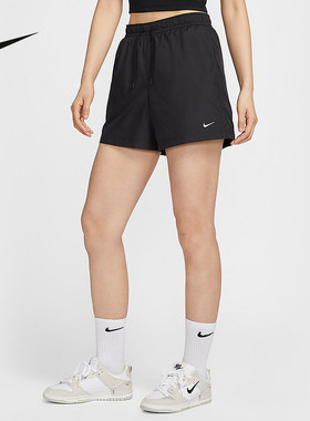 耐克女子短裤秋季新款休闲刺绣小勾透气宽松运动五分裤FV7558-010