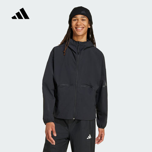 adidas阿迪达斯新款男干练风衣袋鼠口袋连帽梭织夹克 JM3936