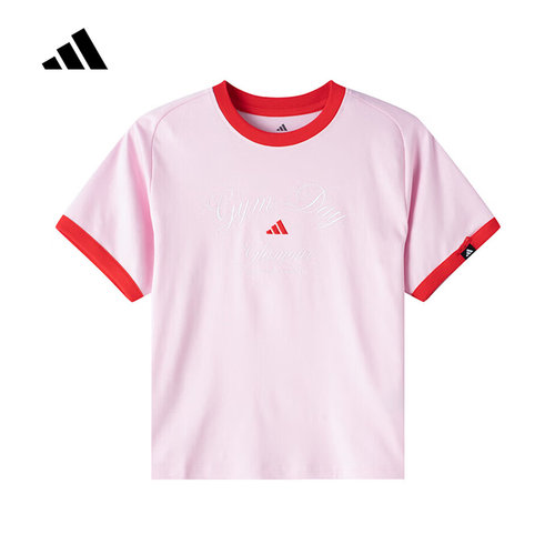 adidas阿迪达斯半袖2026夏女运动休闲圆领字母上衣短袖T恤 KB7197