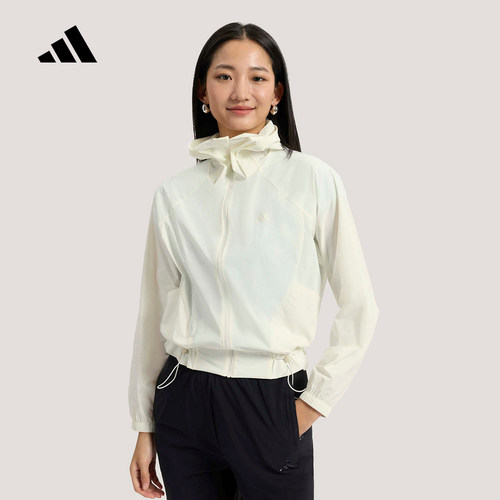 adidas阿迪达斯凉感早春连帽薄外套女短款轻感时尚梭织夹克KH2713