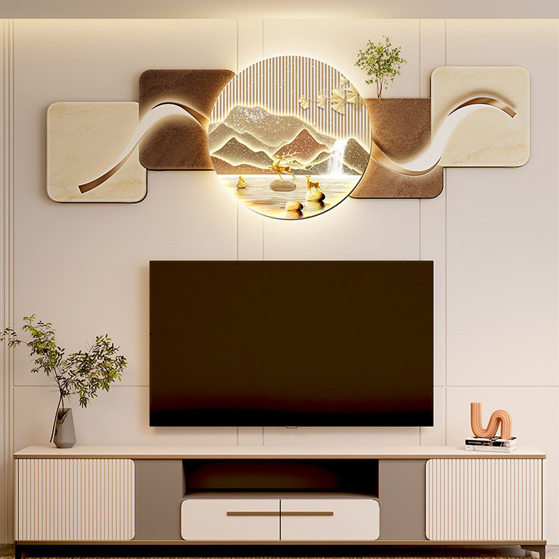 现代电视墙发光装饰画LED灯横幅沙发背景墙侘寂风高级感创意挂画