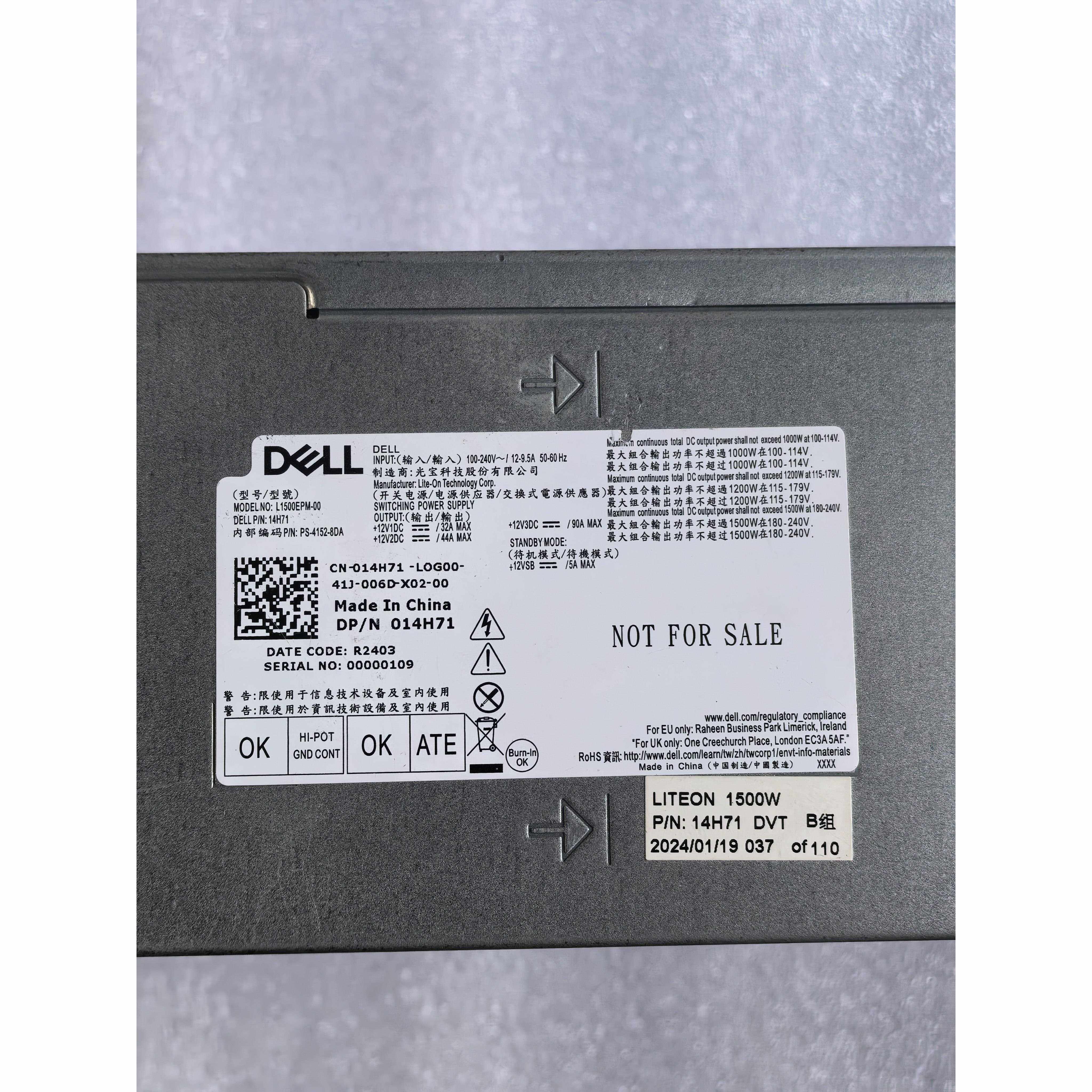 戴尔外星人Area-51电源 1500w L1500EPM-00 PS-4152-8DA 14H71