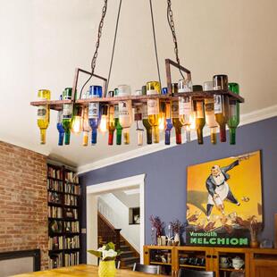 酒吧台吊灯复古工业风酒瓶装饰餐厅理发店创意个性铁艺术玻璃灯具