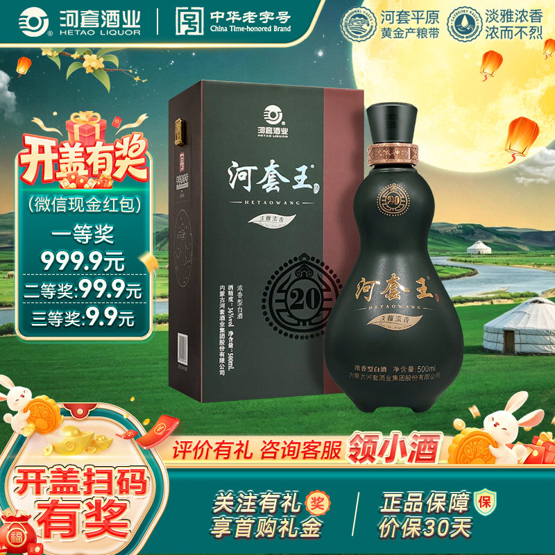 河套王20 内蒙古淡雅浓香型白酒 特产送礼 (升级版)36度  500ml