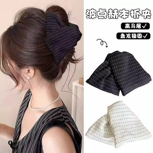 法式布艺波点三角抓夹女饱满后脑勺半扎发鲨鱼夹发夹时尚气质YY