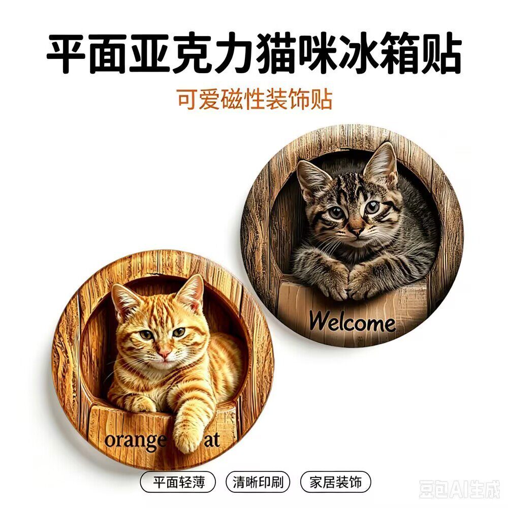 2D亚克力磁吸小猫咪冰箱贴
