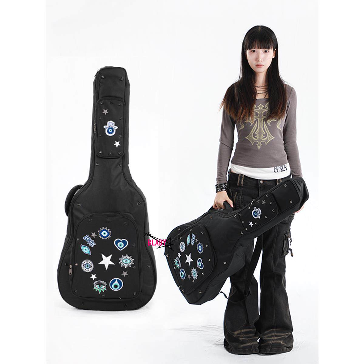 [蓝眼睛]吉他包个性化朋克摇滚加厚背包41英寸电吉他贝斯包