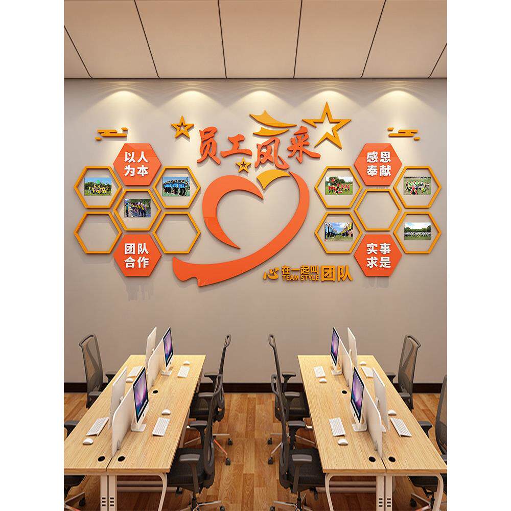员工风采展示墙团队照片墙公司企业文化墙办公室氛围布置墙面装饰
