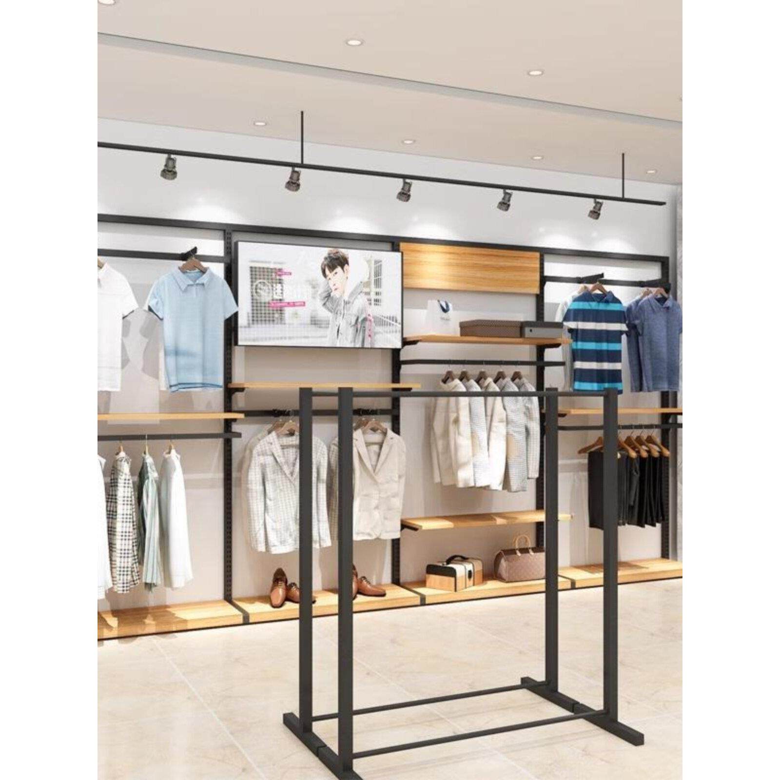服装店展示架落地式铁艺上墙衣服架子陈列架男装店货架店铺挂衣架