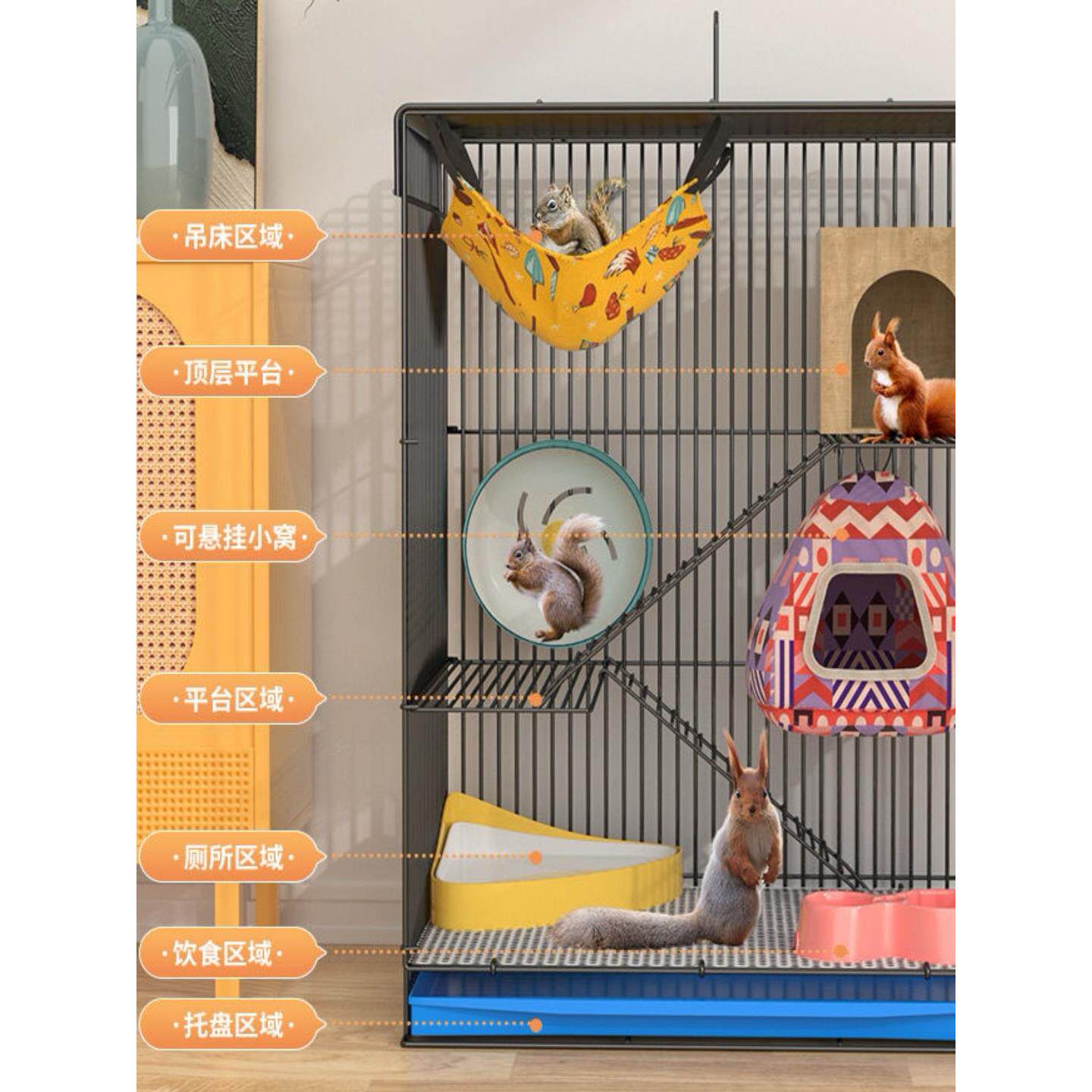 三层蜜袋鼯专用宠物笼子松鼠龙猫仓鼠易打扫整套舒适便捷别墅笼