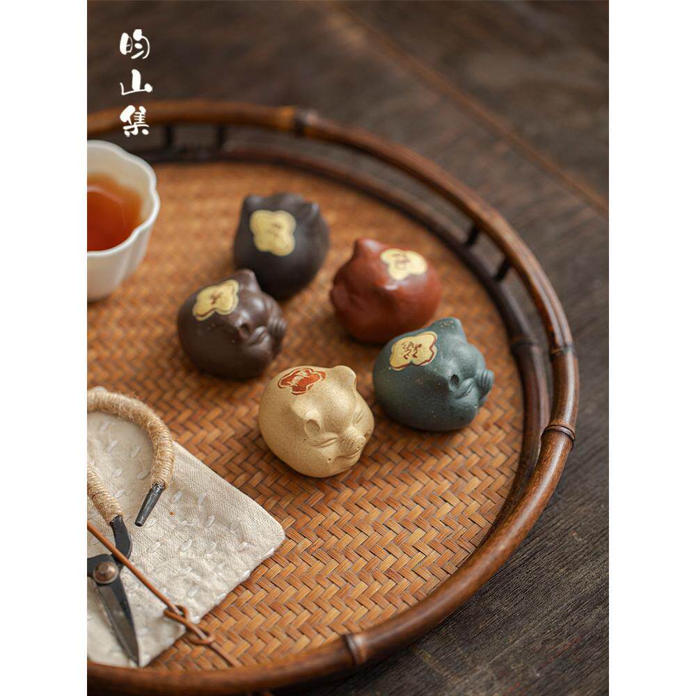 紫砂茶宠招财五福猪摆件福禄财寿喜手工可养生肖茶玩精品家居装饰