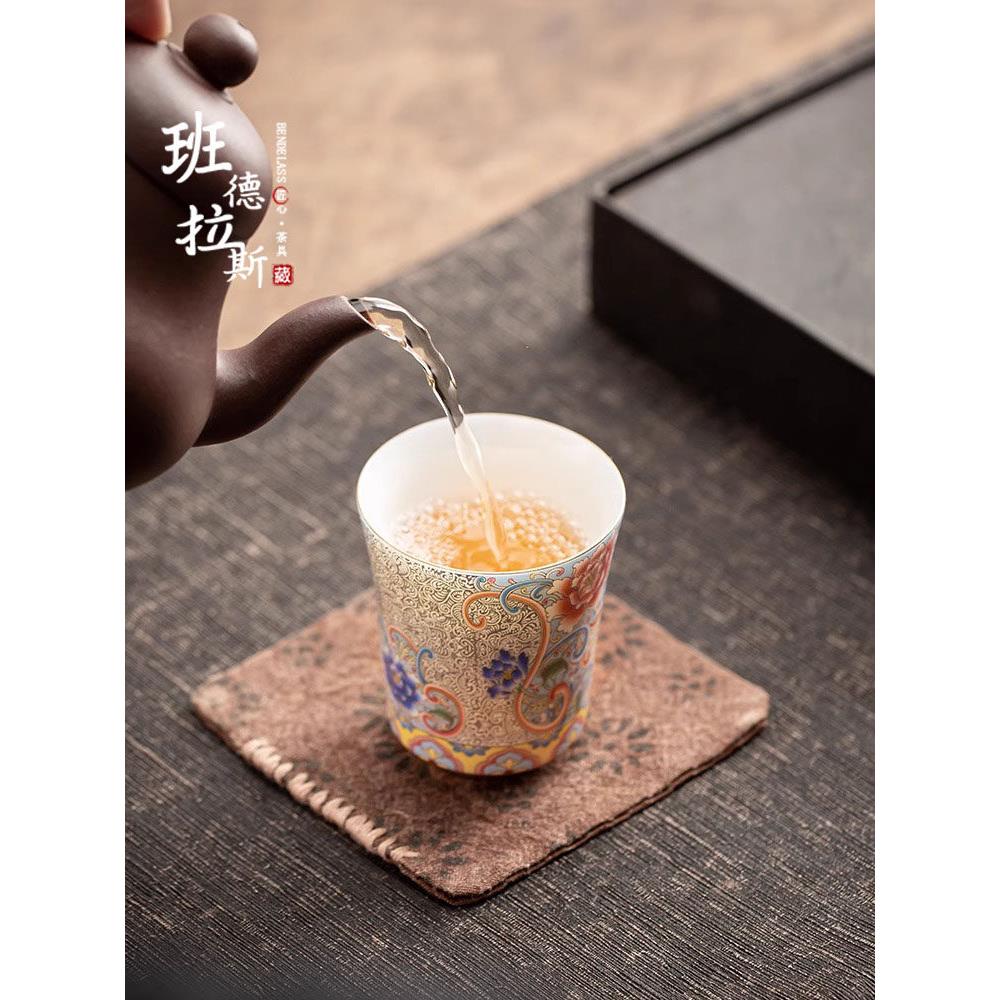 珐琅彩纯银掐丝主人杯宫廷风品茗杯单杯闻香茶杯个人家用陶瓷茶具