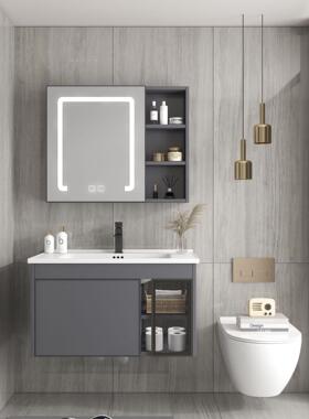 OQ5M加厚太空铝浴室柜防水岩板全封智能镜柜储物现代挂墙洗漱