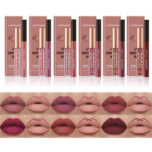 2 Pcs Lip Gloss & Lip Liner Set 哑光唇彩唇线笔两件套不易沾杯