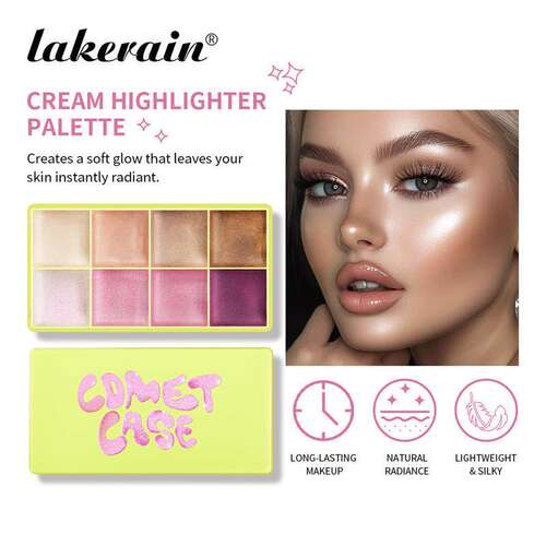 8 Colors Cream Highlighter Palette 八色乳霜高光盘 脸眼两用