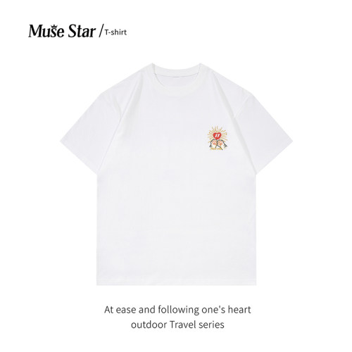 MUSESTAR小众设计感太阳印花纯棉T恤夏宽松休闲百搭学生半袖上衣