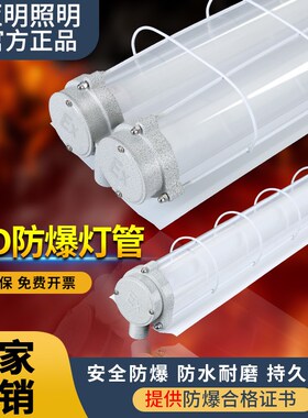 亚明防爆灯管led单管双管车间仓库厂房防水1.2m隔爆型荧光灯2x20W