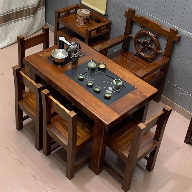 老船木茶桌椅组合中式实木办公室功夫泡茶台小型阳台茶几客厅家用
