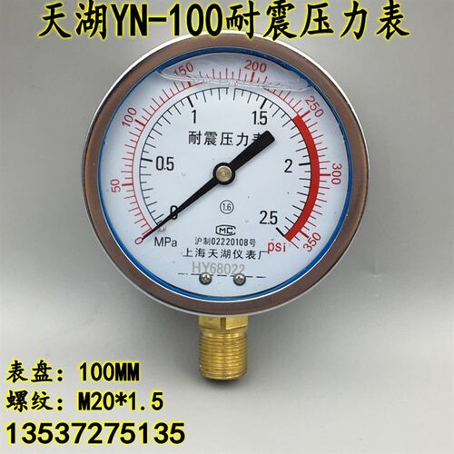 天湖YN-100耐震抗震压力表0-1 1.6 25 40mpa油压液压真空表-0.1-0