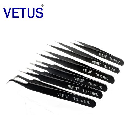 VETUS镊子TS-1123456精密ESD防静电镊子弹性夹子维修用不锈钢镊子