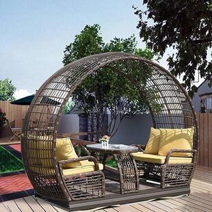 户外秋千庭院花园藤编椅后院休闲摇摇椅创意四人动力摇摆椅防雨