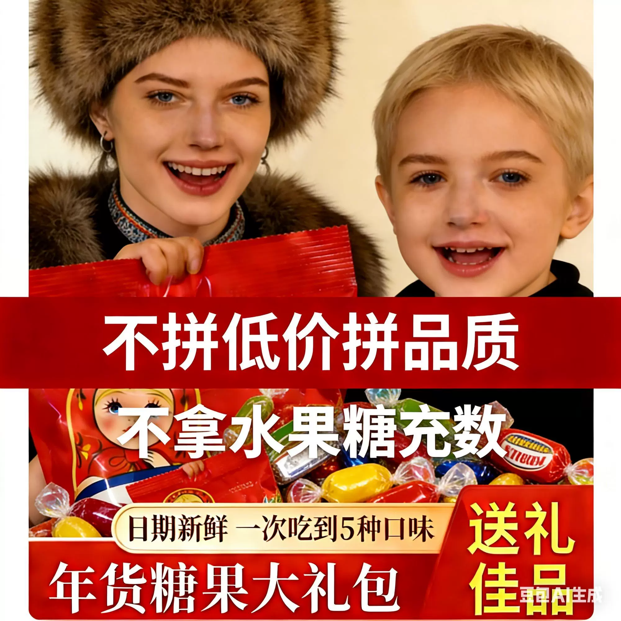俄罗斯风味混合糖果500g混合味夹心软牛扎糖喜糖年货礼包新日期