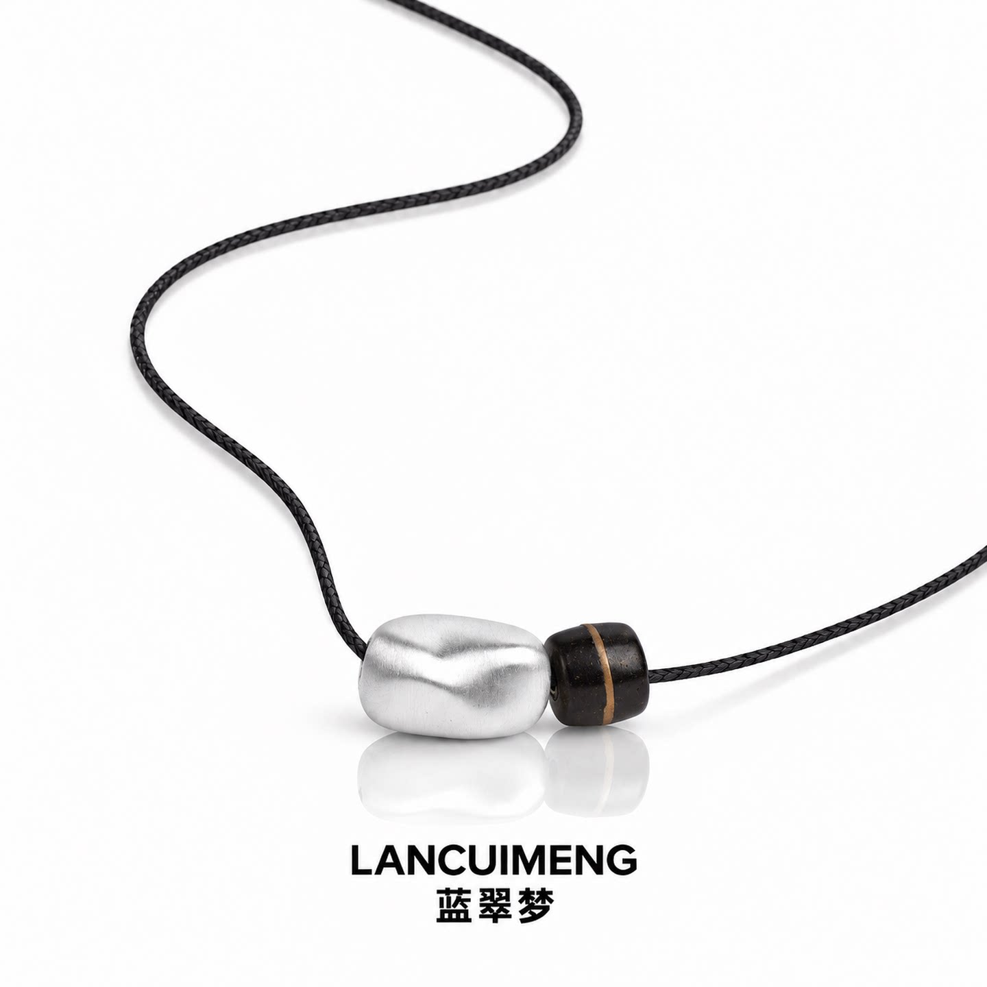 木质纯银项链正品足银随型珠椰蒂男士款百搭文玩设计感平安吊坠