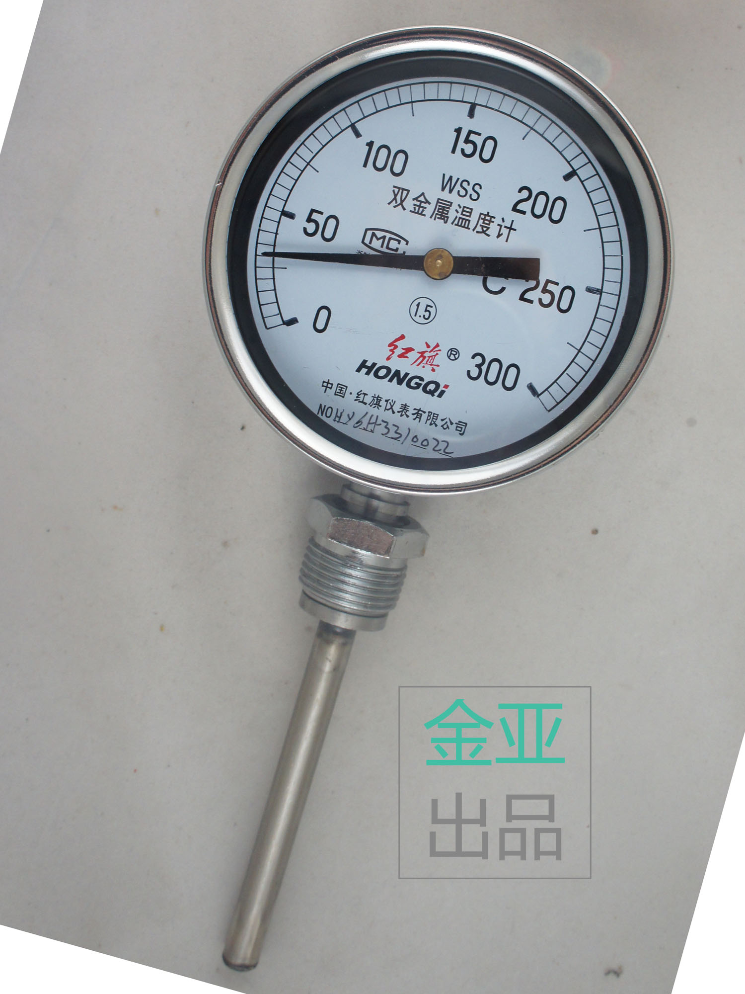 红旗正品双金属温度计WSS-411-300度探杆长100/75MM表面直径100图片