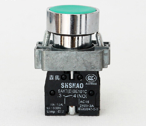 上海森奥SHSNAO 按钮开关 SAY7-D XB2-BA31C 平钮 1NO 一常开 绿