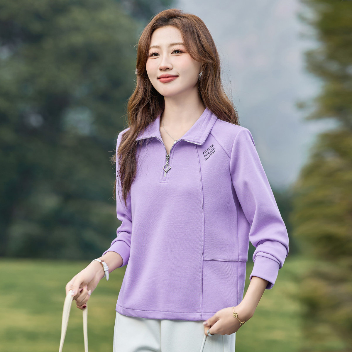 半拉链立领长袖卫衣女2026新款今年流行爆款简约百搭高端正肩上衣