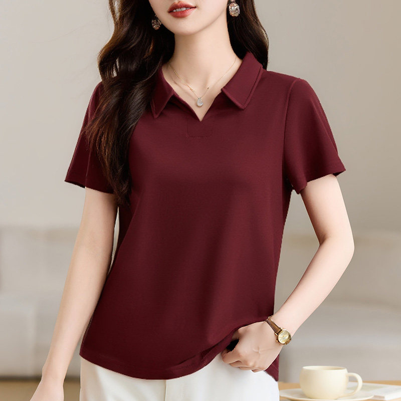 2026年夏季POLO领短袖T恤新款修身显瘦小衫纯色休闲女士正肩上衣